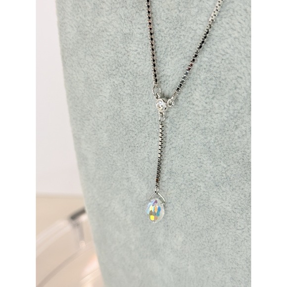 Swarovski Jewelry - Swarovski Swan Signed Silver Tone AB Crystal Y Teardrop Lariat Necklace